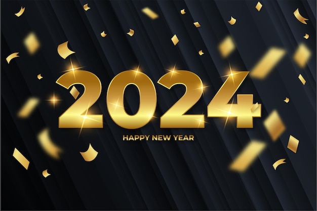 Kostenloser Vektor 2024 goldenes banner mit schwarzem hintergrund