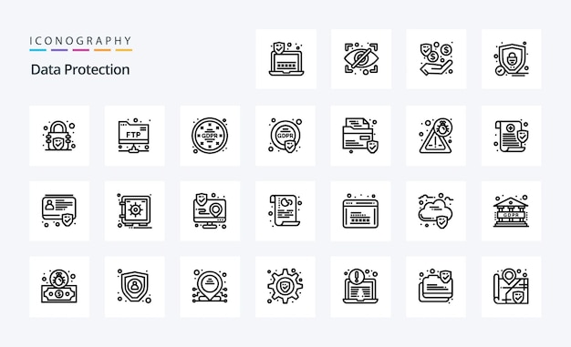 Kostenloser Vektor 25 data protection line icon pack vektorsymbole illustration