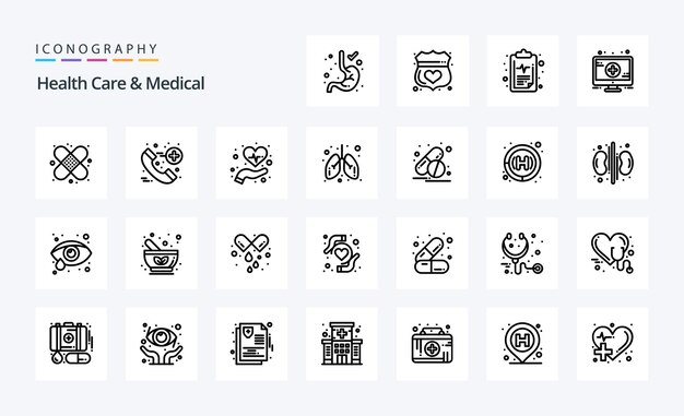 25 Gesundheitswesen und medizinische Linie Symbolpaket Vektorsymbole Illustration