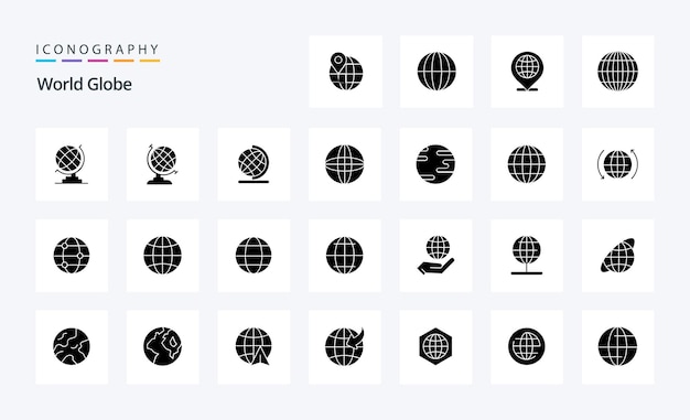 25 Globe Solid Glyph Icon Pack