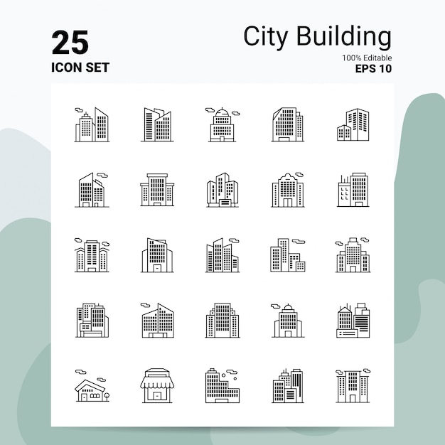 25 Stadt Gebäude Icon Set Geschäft Logo Concept Ideas Line-Symbol