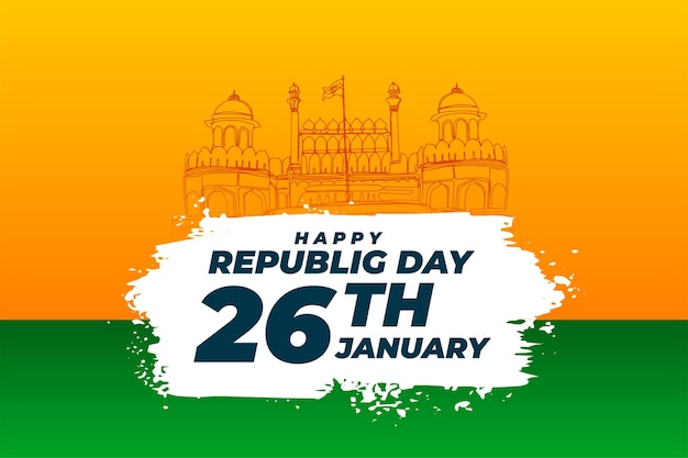 26. januar happy republic day banner mit rotem fort-design