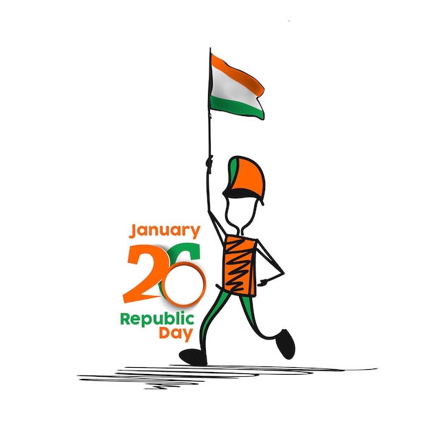 Kostenloser Vektor 26. januar tag der republik konzept ein junge mit der hand, die indische flagge hält