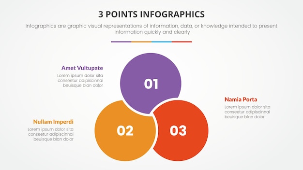 3-punkte- oder stufen-infografik-konzept mit verbundenem verbundenem kreis für folienpräsentation