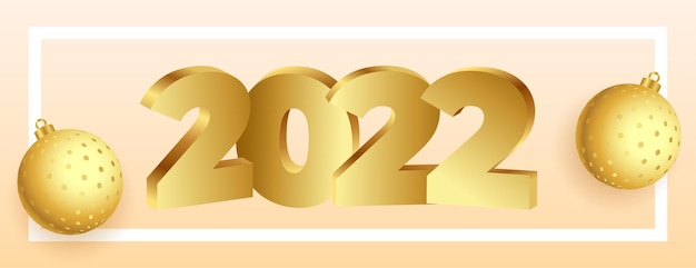 3d 2022 guten Rutsch ins Neue Jahr goldener Text und Weihnachtskugeln-Banner