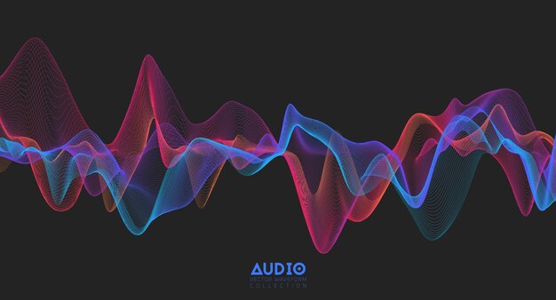 3D-Audio-Schallwelle. Bunte Musikimpulsoszillation. Leuchtendes Impulsmuster.