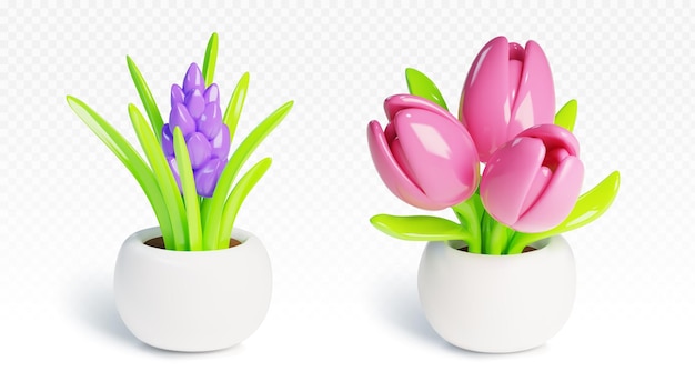 Kostenloser Vektor 3d-blumentopf tulpenpflanzen-symbol für den hausgarten