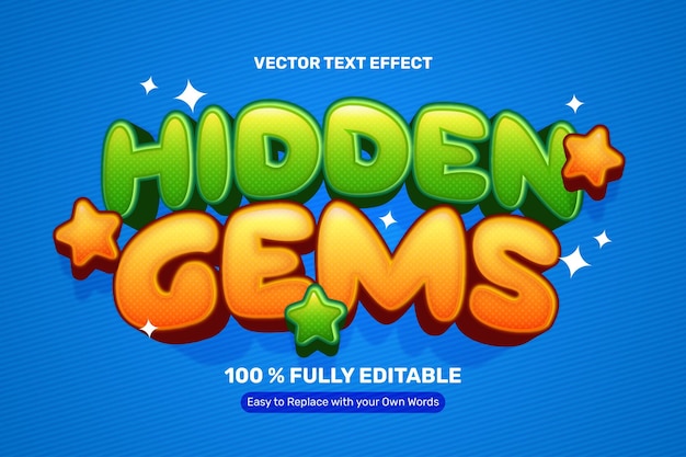 Kostenloser Vektor 3d-bold hidden gems spiele-text-effekt