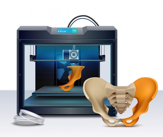 3D-Druck der realistischen Zusammensetzungsvektorillustration der menschlichen Knochen