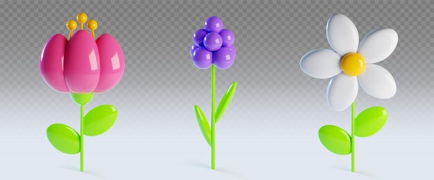 3D Frühlings-Tonblumen-Sammlung