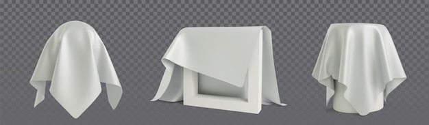 3D-gedeckte Gegenstände unter weißen Stoffdraperien