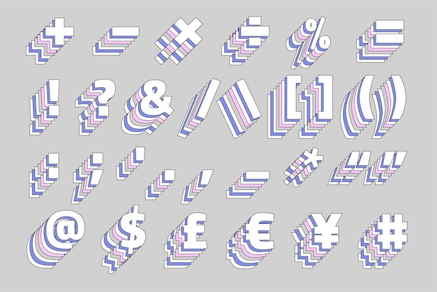Kostenloser Vektor 3d-pastell-symbolsatz-vektor-retro-typografie