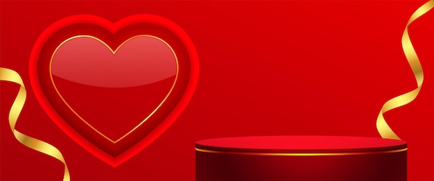 3d-podiumsplattform mit goldenem band zum valentinstag