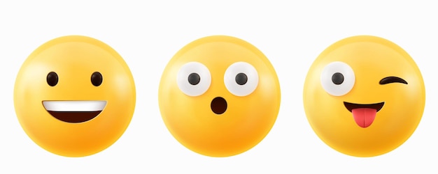 Kostenloser Vektor 3d-render-emoji-gesichtslächeln zeigen zunge und wow