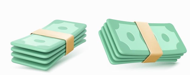 3D-Render-Geld-Banknote stapelt grüne Dollar