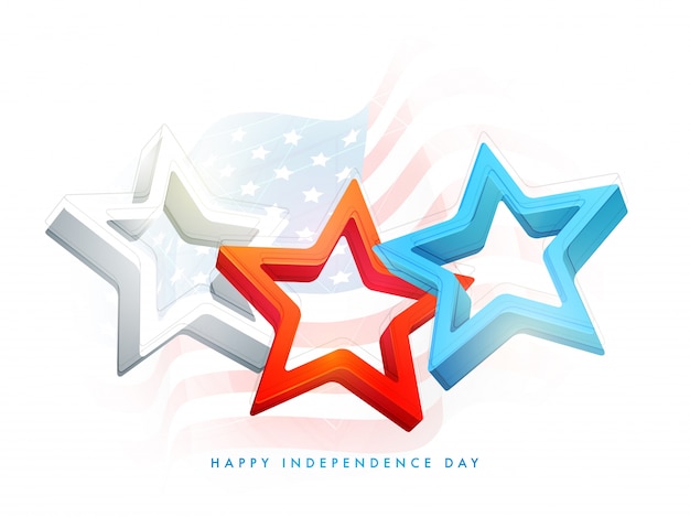 3D Sterne in USA Flagge Farben für 4. Juli, Happy Independence Day Feier.