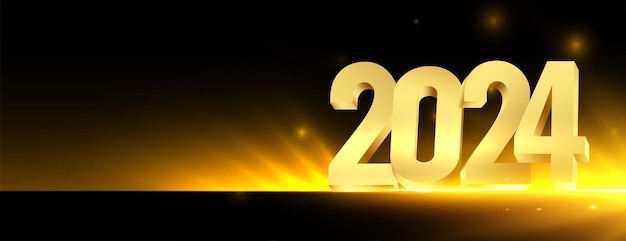 3d-stil 2024 goldener text neujahrsfeierbanner mit lichteffektvektor