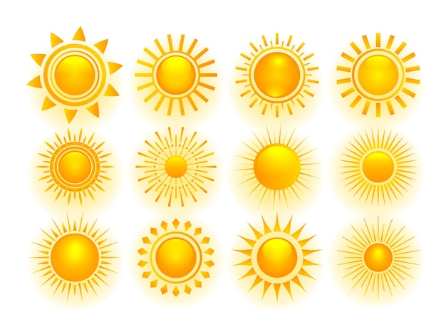 Kostenloser Vektor 3d-stil voller gelber sonnensatz von zwölf