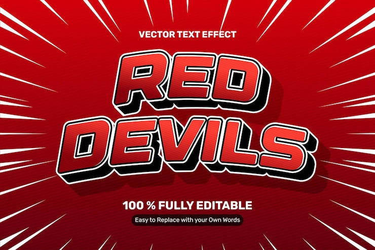 Kostenlose Vektor 3d-text-effekt von bold red devils