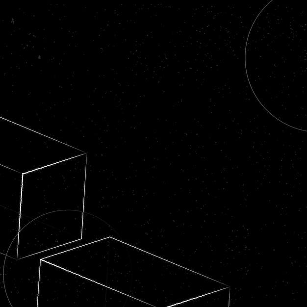 3D weißer Umrissquader auf einem schwarzen Hintergrundvektor