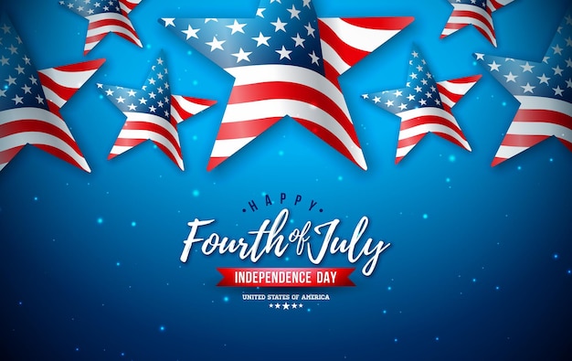 4. juli unabhängigkeitstag der usa vector illustration mit amerikanischer flagge in sternform