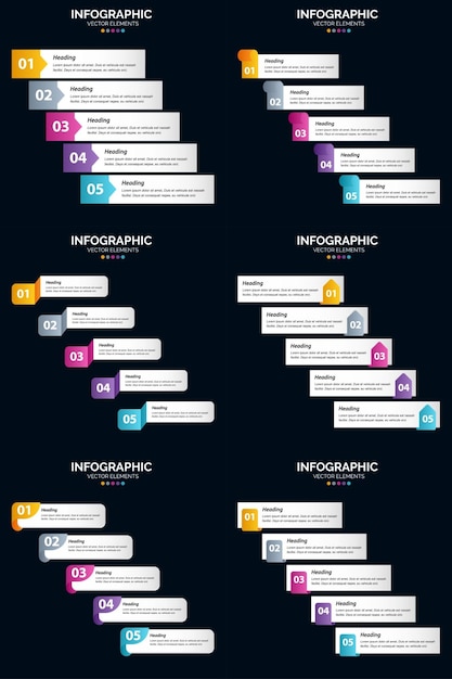 Kostenloser Vektor 5 schritte zyklusdiagramme und zeitachsen 6 infografiken pack präsentation vektor-folienvorlage