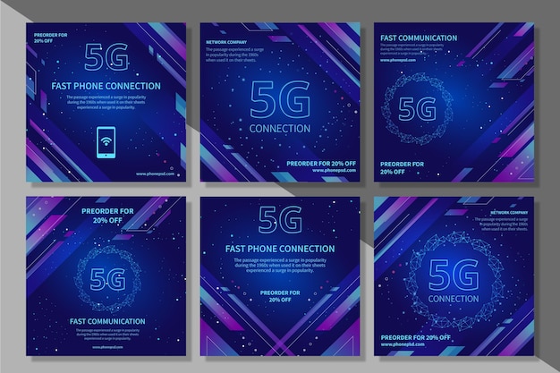 Kostenloser Vektor 5g instagram post sammlung