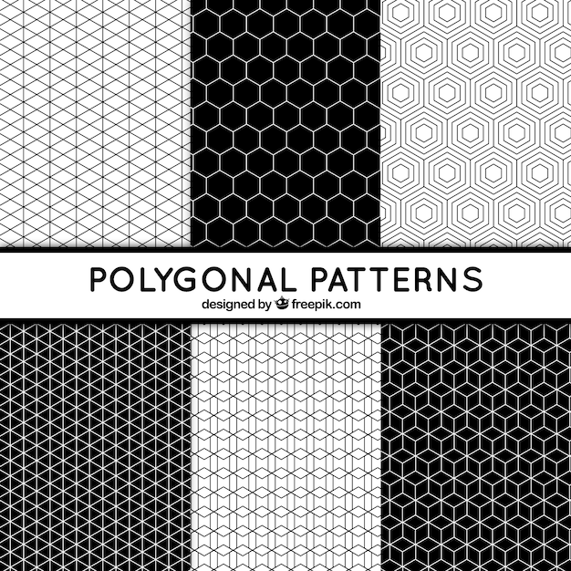 6 schwarz-weiß-muster mit polygonale formen