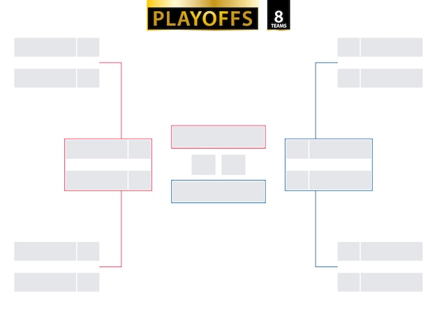 8 team-eliminations-klammer. turnierhalterung für playoffs auf weißem hintergrund. größe a2 druckfertig. vektor-illustration.