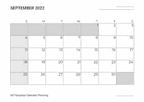 Kostenloser Vektor a4 vorlage kalender planung september