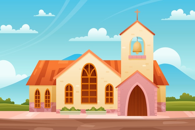 Abbildung des Kirchengebäudes mit Farbverlauf