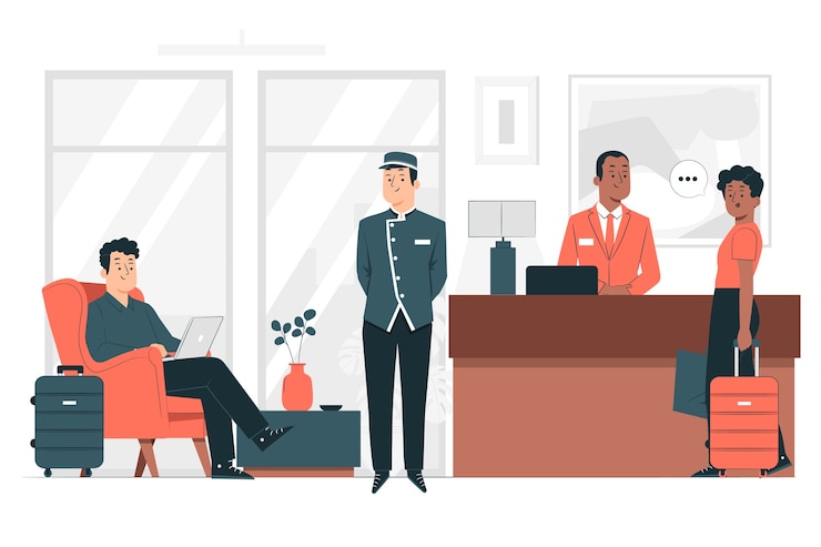 Kostenlose Vektor abbildung des konzepts der hotelhalle