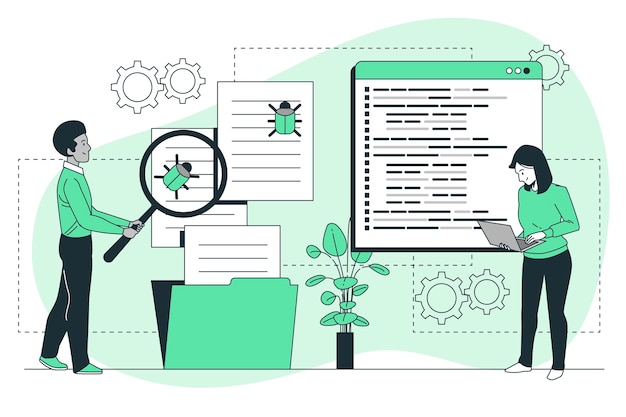 Kostenloser Vektor abbildung des konzepts zum testen von softwarecode