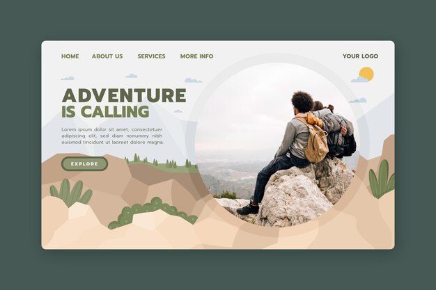 Abenteuer-Landing-Page-Vorlage mit Foto