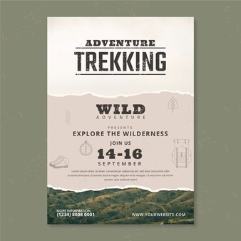 Abenteuer-trekking-poster im flachen design