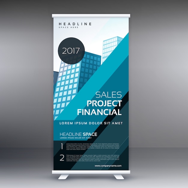 Abstrakt blau standee banner-design-konzept für business-marketing und präsentation aufrollen