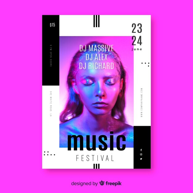 Abstrakte bunte Musikplakatschablone mit Foto
