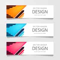 Kostenloser Vektor abstrakte design-banner-webvorlage mit drei verschiedenen farblayout-header-vorlagen moderne vektorillustration