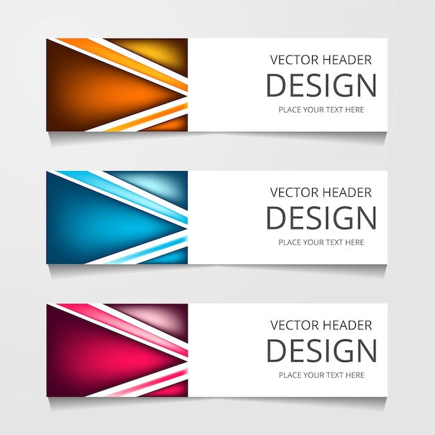 Abstrakte design-banner-webvorlage mit drei verschiedenen farblayout-header-vorlagen moderne vektorillustration