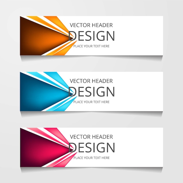 Kostenloser Vektor abstrakte design-banner-webvorlage mit drei verschiedenen farblayout-header-vorlagen moderne vektorillustration