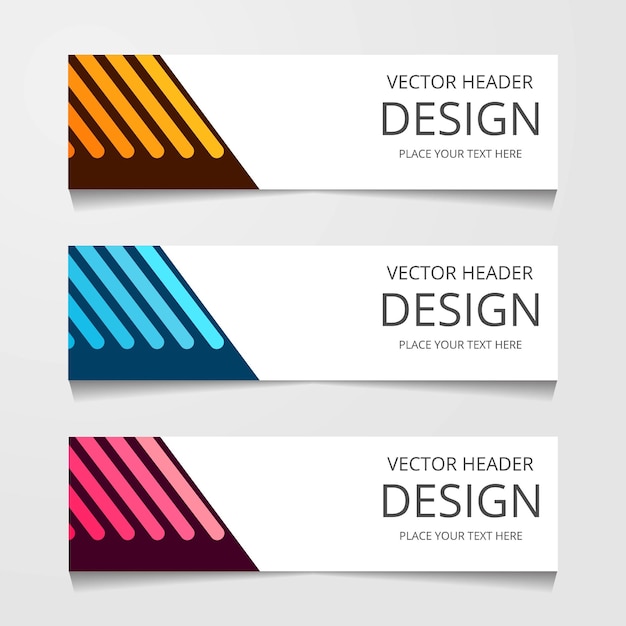 Kostenloser Vektor abstrakte design-banner-webvorlage mit drei verschiedenen farblayout-header-vorlagen moderne vektorillustration