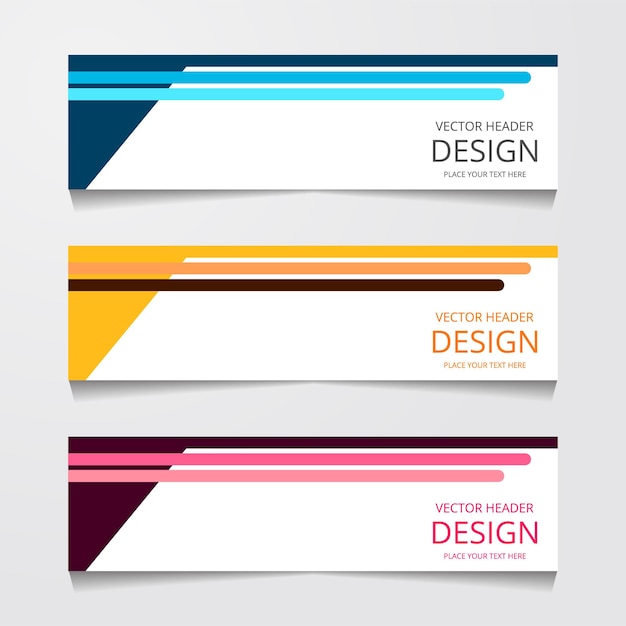 Abstrakte Design-Banner-Webvorlage mit drei verschiedenen Farblayout-Header-Vorlagen moderne Vektorillustration