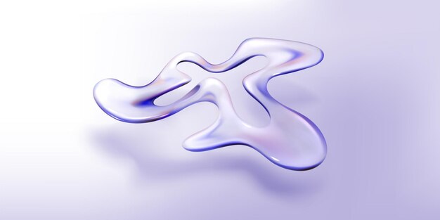 Abstrakte Flüssigkeitsform aus Glas auf lila Hintergrund