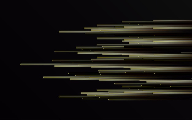 Abstrakte goldene Lichtlinien Rohrgeschwindigkeitszoom auf schwarzer Hintergrundtechnologie