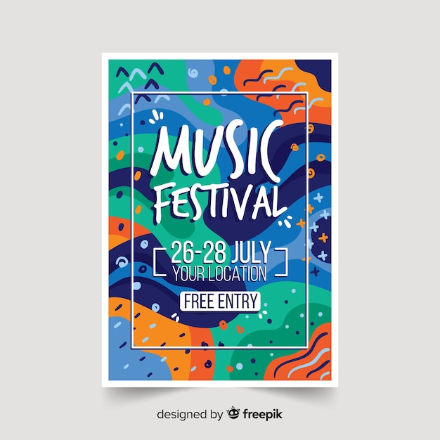 Kostenloser Vektor abstrakte hand gezeichnetes musikfestivalplakat