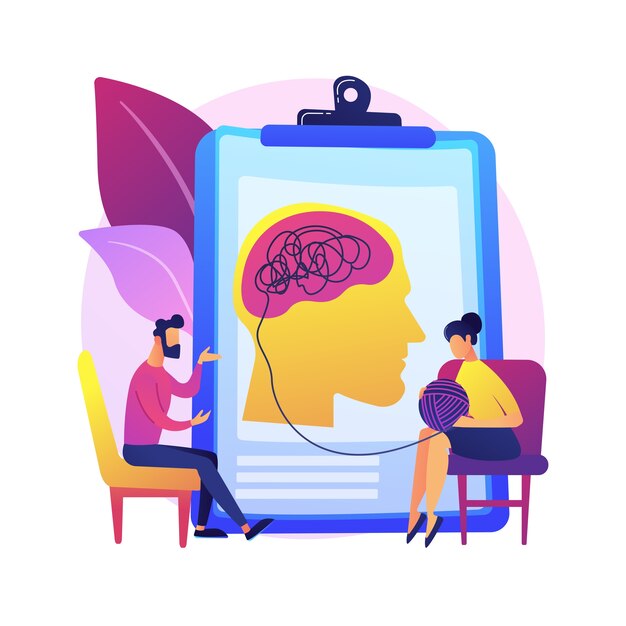 Abstrakte Konzeptillustration der Psychotherapie. Nicht-pharmakologische Intervention, verbale Beratung, Psychotherapie, kognitive Verhaltenstherapie, private Sitzung.