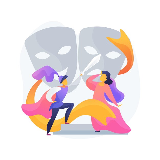 Abstrakte Konzeptillustration des Schultheaters. Kurs für junge Schauspieler, Theaterstück in der Schule, Aktivitäten nach der Schule, Aufführung von Kindern, Schauspielakademie, Kinder-Schauspielklasse