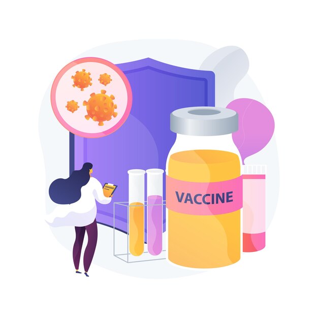 Abstrakte Konzeptvektorillustration des Coronavirus-Impfstoffs. Nachrichten-Tracker, Impfstoff finden und testen, Coronavirus-Impfprogramm, medizinisches Laborteam, abstrakte Metapher für wissenschaftliche Forschung.