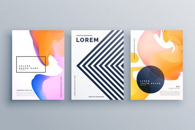 Abstrakte kreative Broschüre Design Vorlage Set mit Linien und flüssigen Farben gemacht