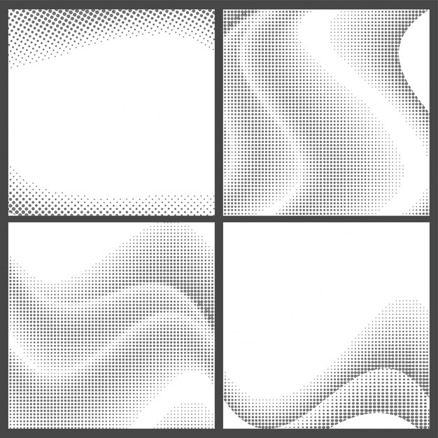 Abstrakte Muster mit Halbton-Effekt in vier verschiedenen Mustern.